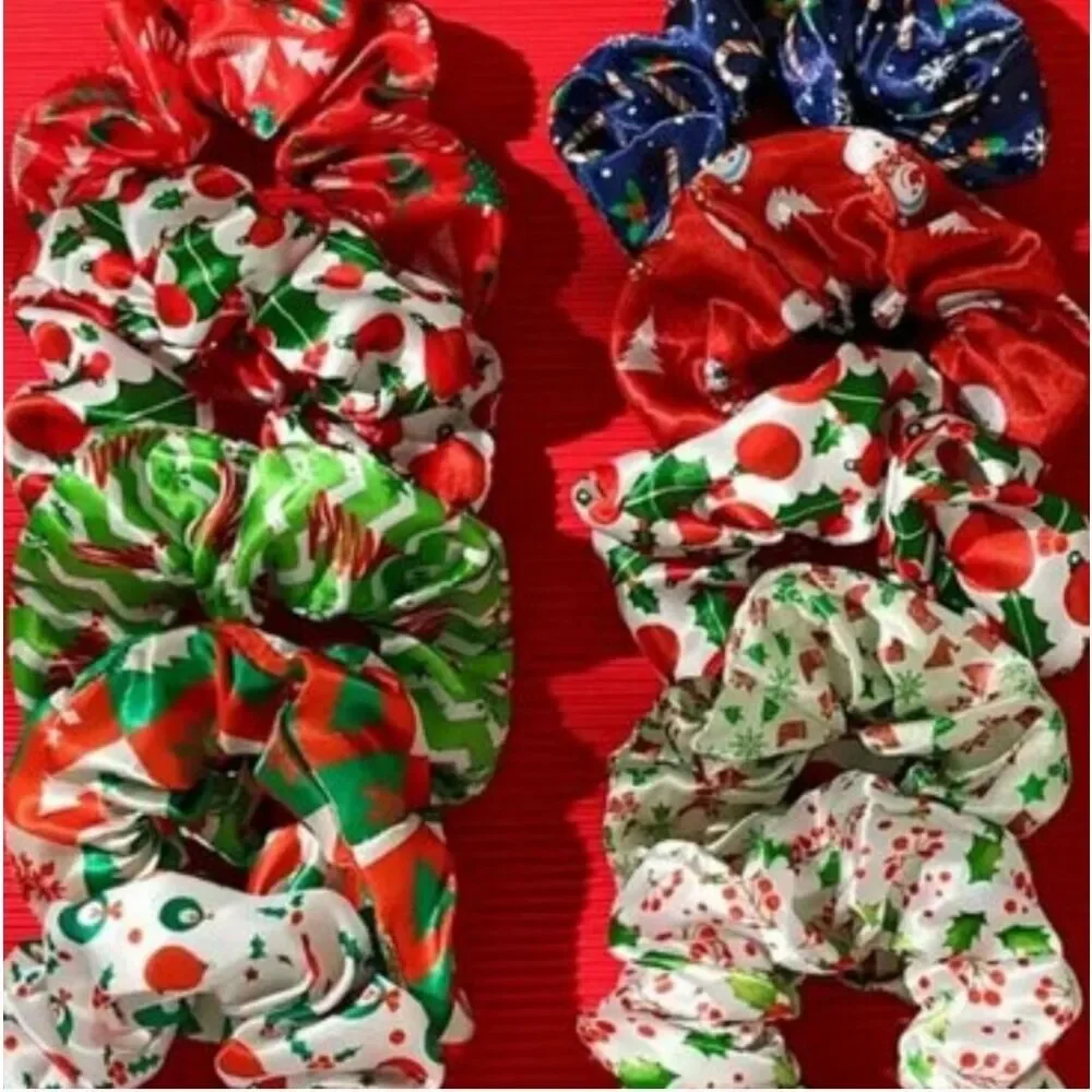 Christmas Hair Scrunchies Random 7 Festive Prints Colorful Patterns OS New